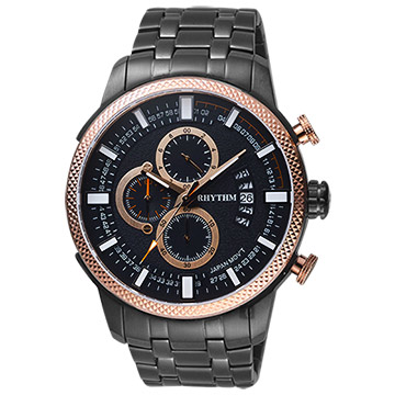 RHYTHM 日本麗聲 時尚霸氣計時手錶-鍍黑/48mm SI1607S06