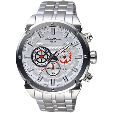 RHYTHM 日本麗聲 時尚霸氣計時手錶-銀/48mm SI1612S01