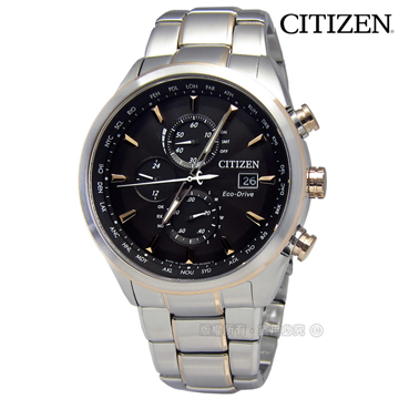 CITIZEN 星辰表 / AT8016-51E / 紳士世界時間電波光動能不鏽鋼手錶 黑色 43mm