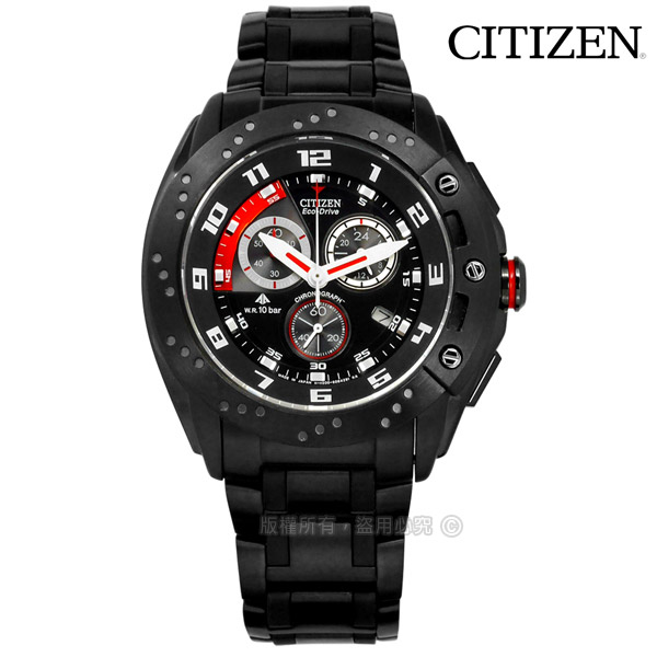 CITIZEN / AT0729-51E / 光動能 藍寶石水晶 計時 日本製造 防水100米 不鏽鋼手錶 鍍黑 45mm