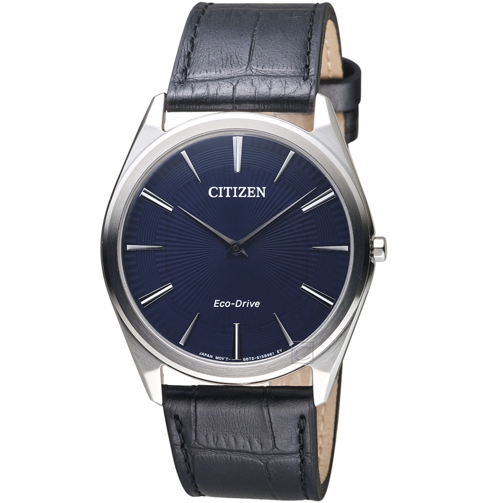 星辰CITIZEN低斂紋飾光動能超薄腕錶 AR3070-04L 藍色