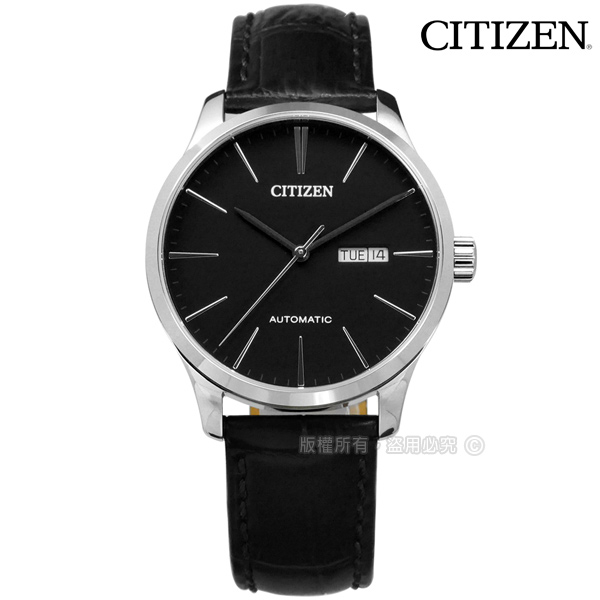 CITIZEN / NH8350-08E / 日期星期 礦石強化玻璃 日本機芯 自動上鍊 機械錶 真皮手錶 黑色 40mm