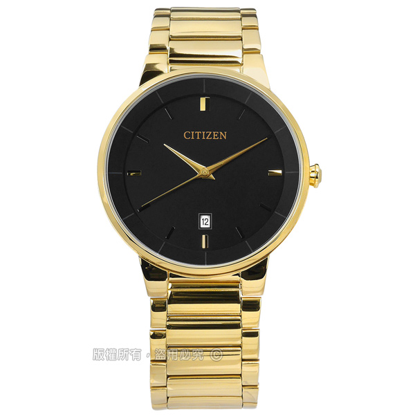 CITIZEN / BI5012-53E / 極簡設計 立體刻度 日期視窗 日本機芯 不鏽鋼手錶 黑x鍍金 40mm