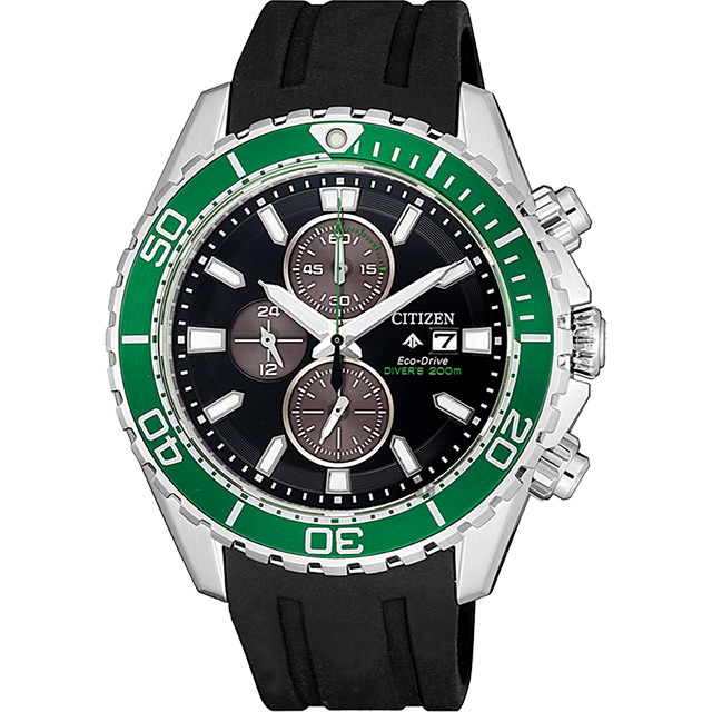 CITIZEN 星辰 限量Promaster光動能計時手錶-黑x綠圈/44.5mm CA0715-03E