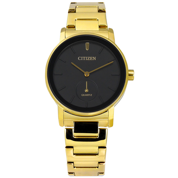 CITIZEN / EQ9062-58E / 簡約時尚 礦石強化玻璃 日本機芯 不鏽鋼手錶 黑x鍍金 34mm