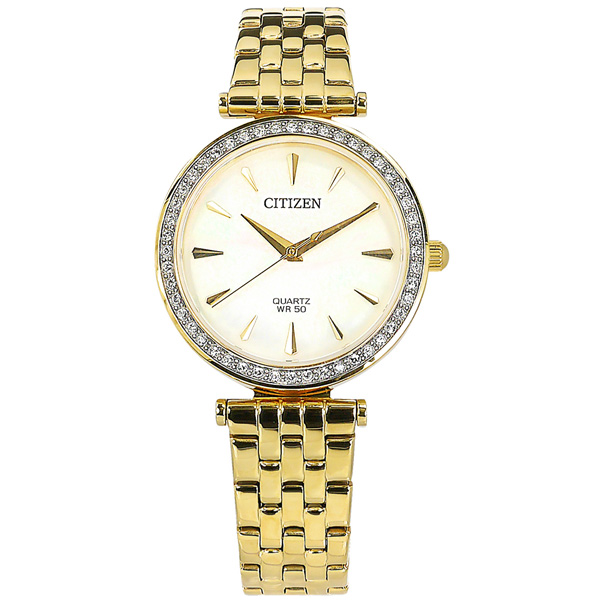 CITIZEN / ER0212-50Y / 耀眼晶鑽 礦石強化玻璃 日本機芯 不鏽鋼手錶 銀白x鍍金 30mm