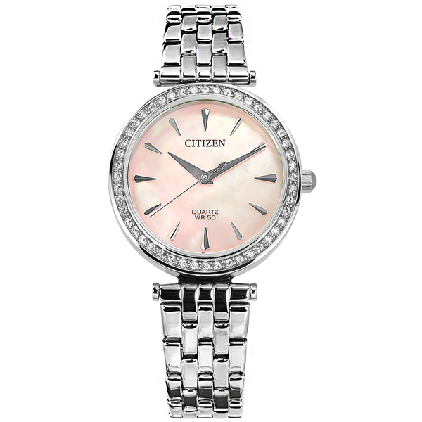 CITIZEN / ER0210-55Y / 耀眼晶鑽 礦石強化玻璃 日本機芯 不鏽鋼手錶 粉色 30mm