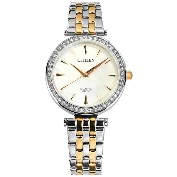 CITIZEN / ER0216-59D / 耀眼晶鑽 礦石強化玻璃 日本機芯 不鏽鋼手錶 銀白x鍍玫瑰金 30mm