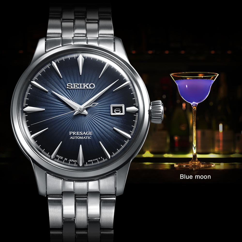 SEIKO 精工 Presage 限量 雞尾酒系列 自動上鍊機械錶(藍灰/40.5mm) 4R35-01T0A SRPB41J1