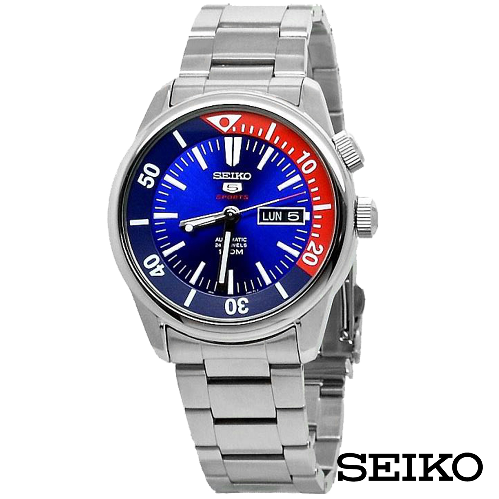 SEIKO精工 亮眼百事圈精工5手動機械男錶-藍+紅x42.4mm SRPB25K1