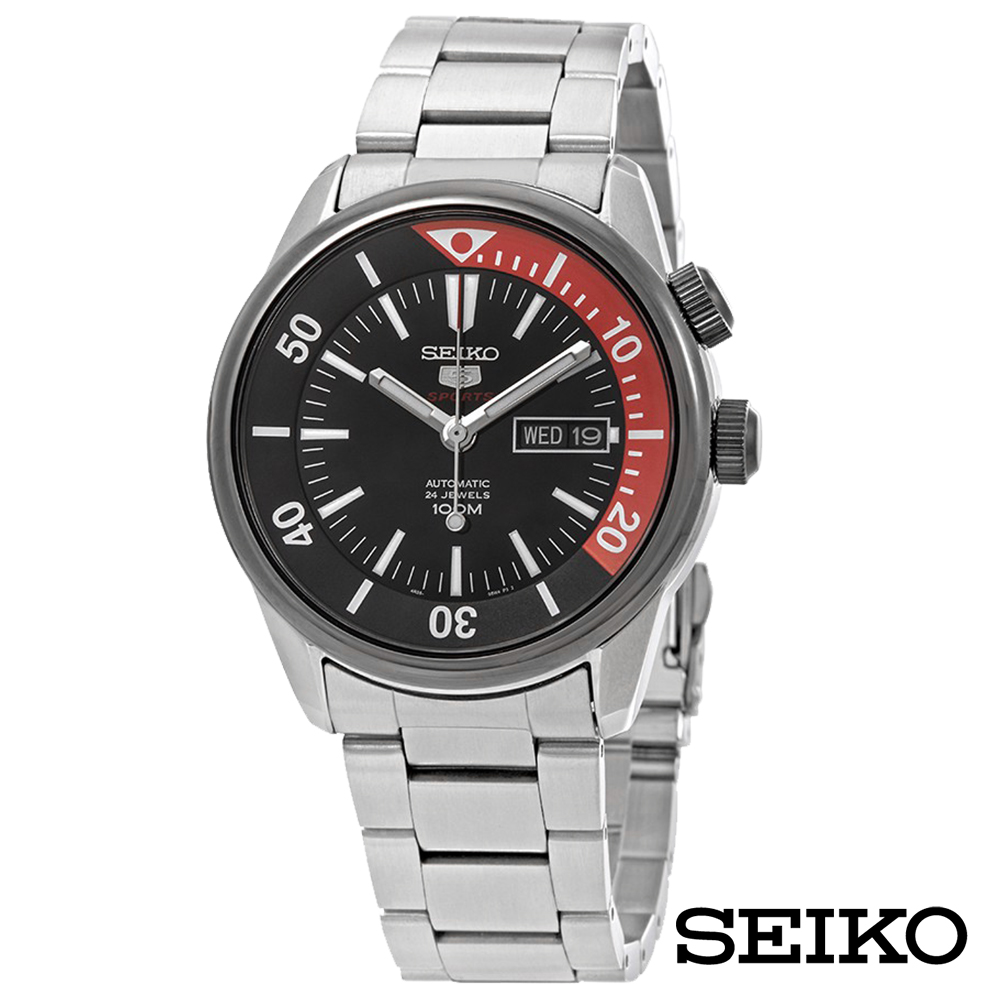 SEIKO精工 亮眼百事圈精工5手動機械男錶-黑+紅x42.4mm SRPB29K1