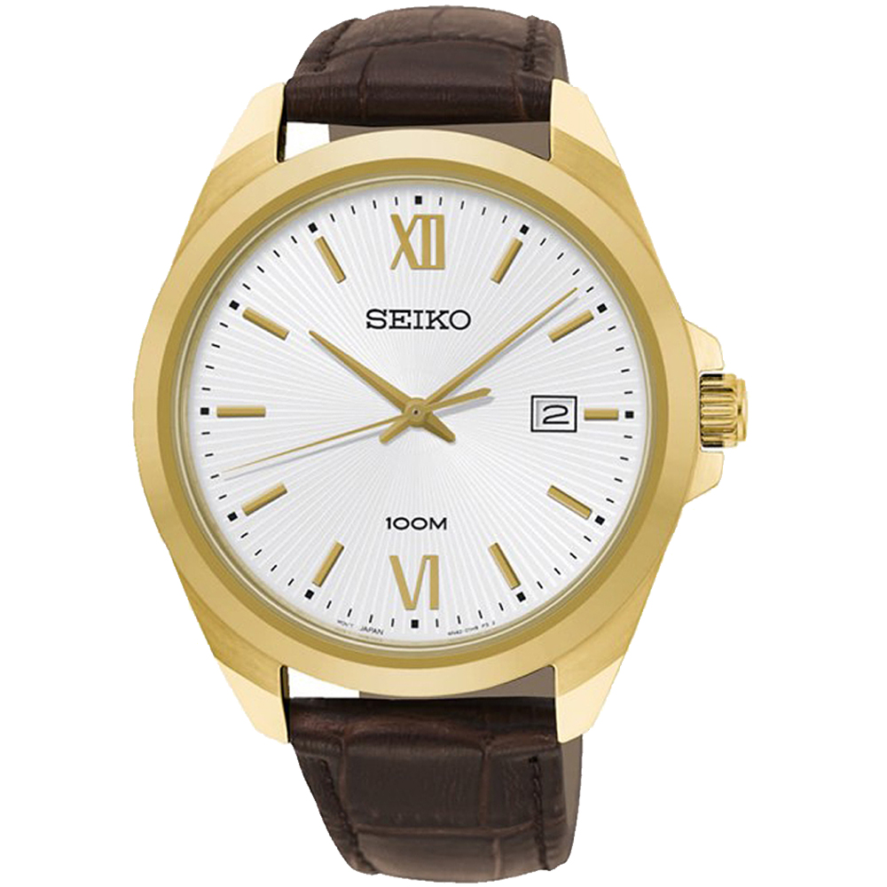 SEIKO精工 CS系列簡約大三針時尚手錶/金x咖啡/42mm(6N42-00H0J/SUR284P1)