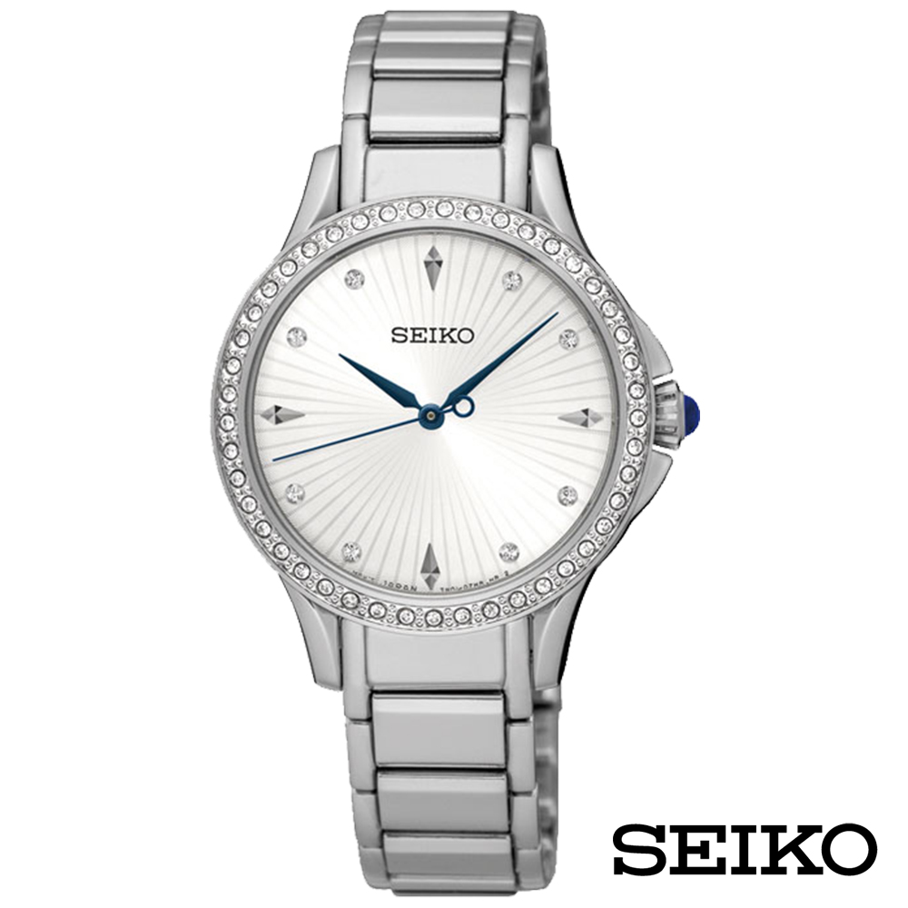 SEIKO精工 浪漫圓舞曲晶鑽錶圈女錶-銀白x38mm SRZ485P1
