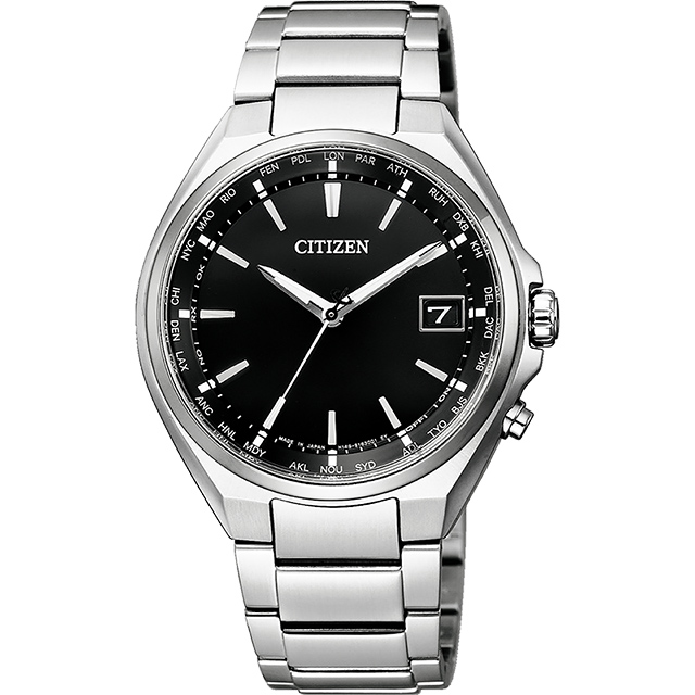 CITIZEN 星辰 鈦 光動能電波萬年曆手錶-黑x銀/38mm CB1120-50E