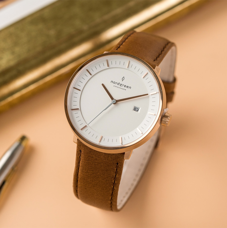 【Nordgreen】Philosopher哲學家x玫瑰金 復古棕真皮錶帶腕錶 40mm(PH40RGLEBRXX)