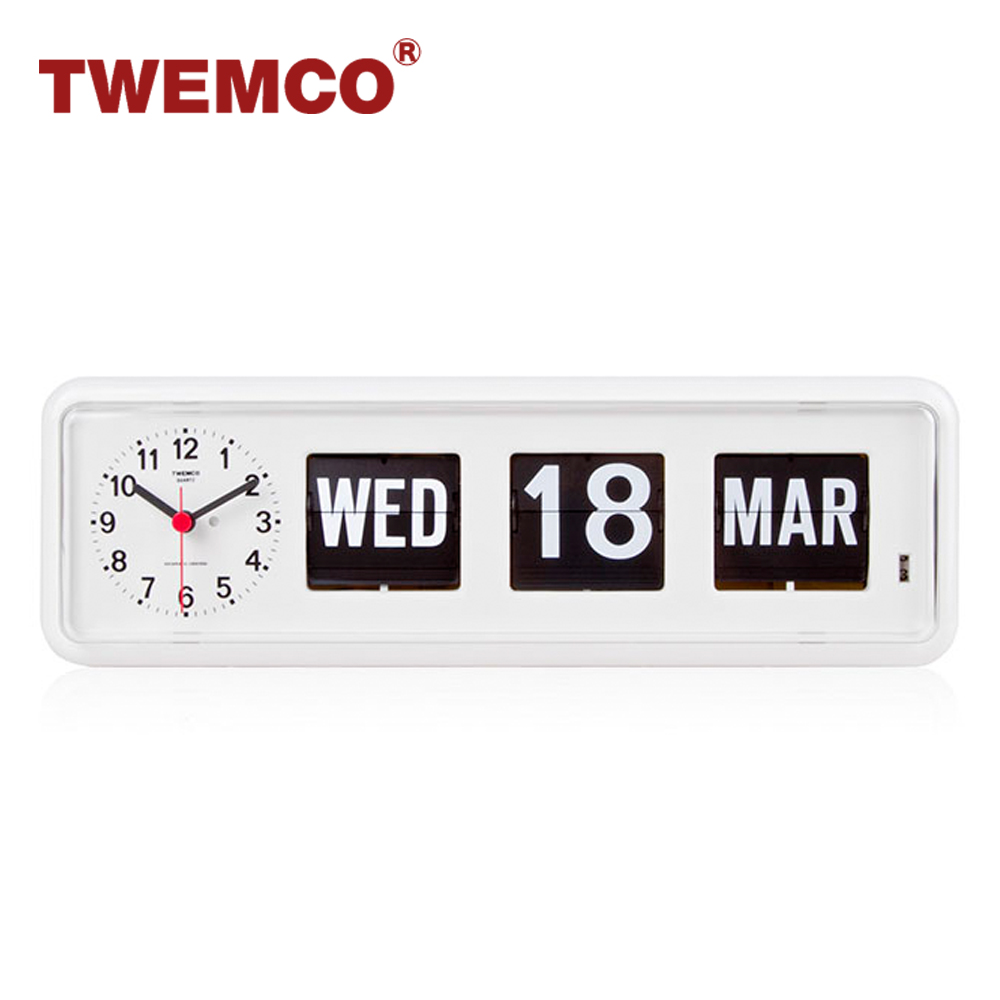 TWEMCO 機械式翻頁鐘 德國機芯 英文萬年曆 可壁掛及桌放 BQ-38 白色