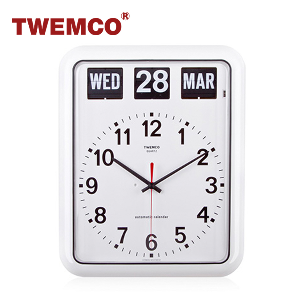 TWEMCO 機械式翻頁鐘 德國機芯 英文萬年曆 掛鐘 BQ-12A 白色