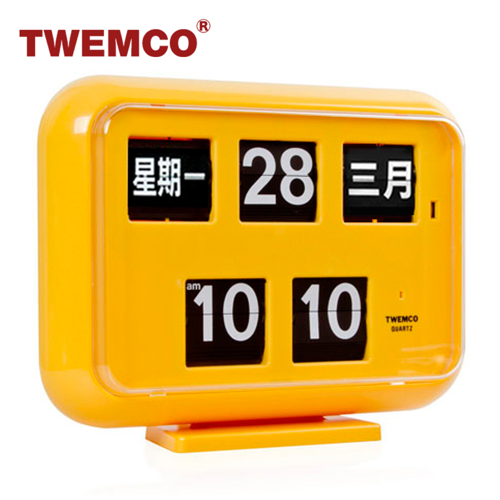 TWEMCO 機械式翻頁鐘 中文萬年曆 德國機芯 QD-35 黃色