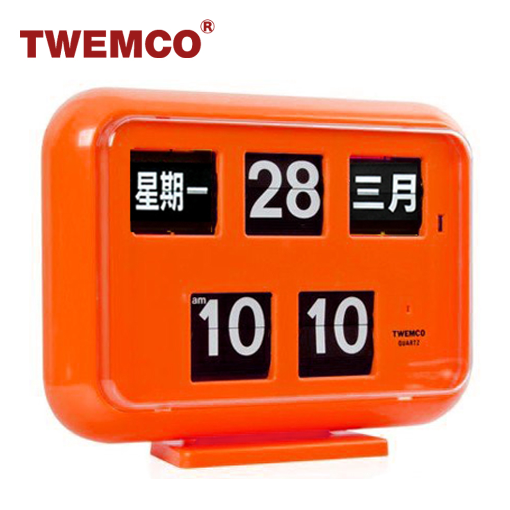 TWEMCO 機械式翻頁鐘 中文萬年曆 德國機芯 QD-35 橘色