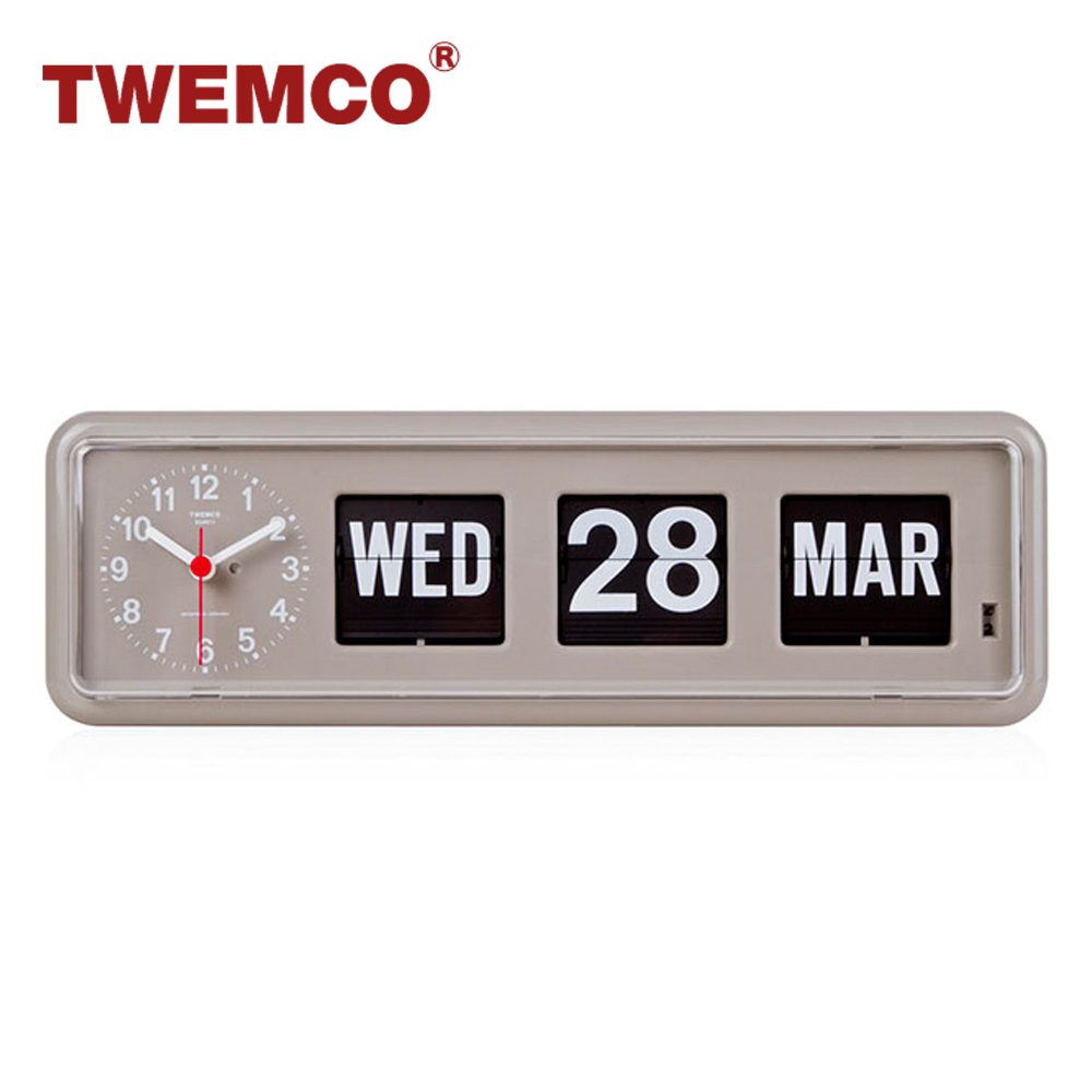TWEMCO 機械式翻頁鐘 德國機芯 英文萬年曆 可壁掛及桌放 BQ-38 灰色