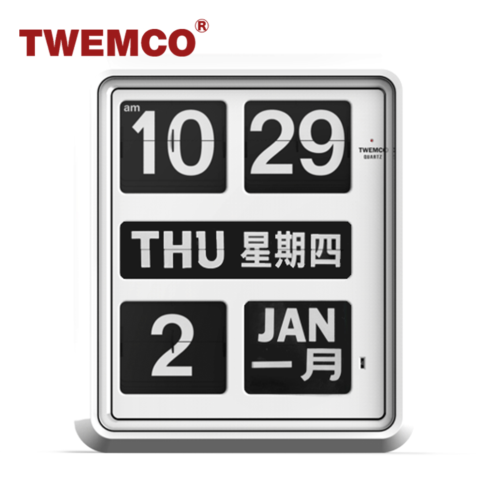 TWEMCO 機械式翻頁鐘 德國機芯 中文萬年曆 掛鐘 BQ-1700 白色