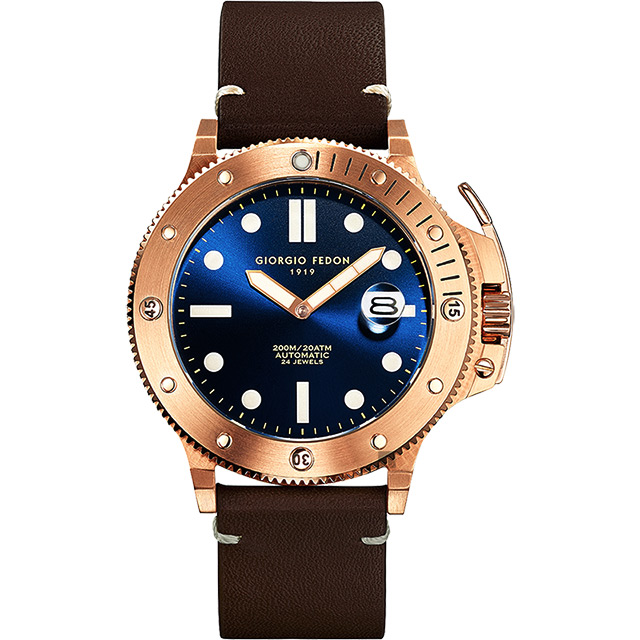 GIORGIO FEDON 1919 海藍寶石系列機械錶-藍x玫塊金框/45mm GFCL005