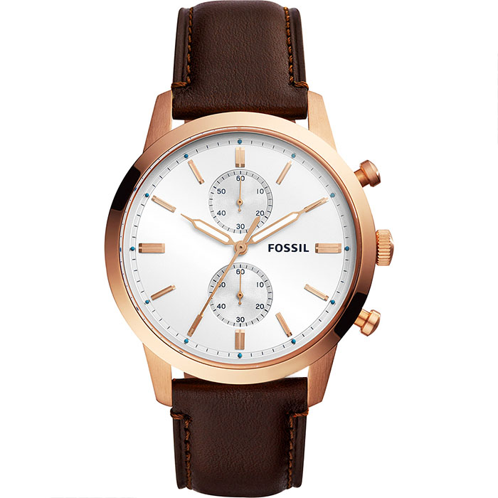 【FOSSIL】FS5468 悠閒步調質感品味計時腕錶 皮帶 玫瑰金/深咖啡 44mm
