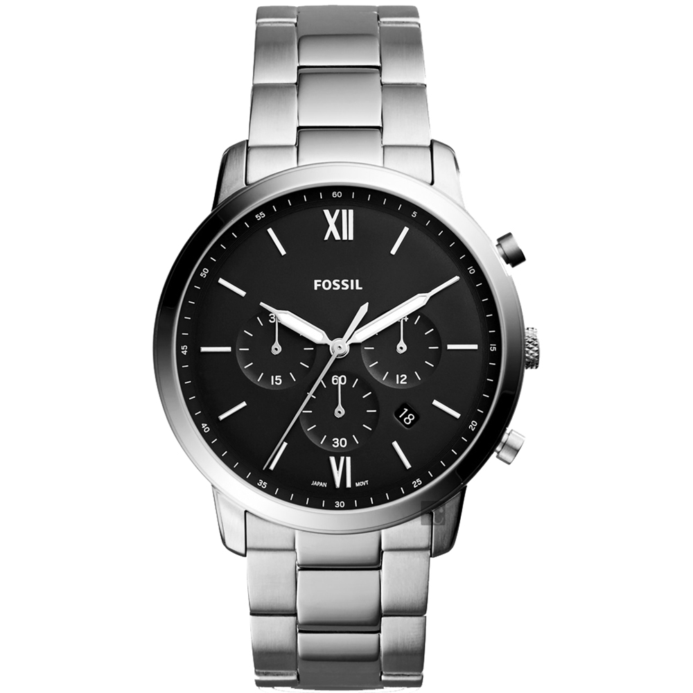 FOSSIL NEUTRA 時尚流行計時手錶-黑x銀/44mm FS5384
