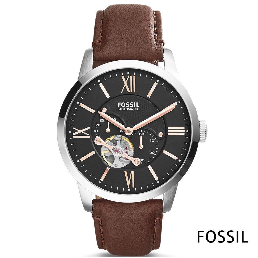 FOSSIL 凱悅達利自動上鍊機芯皮革腕錶(ME3061)-黑/44mm