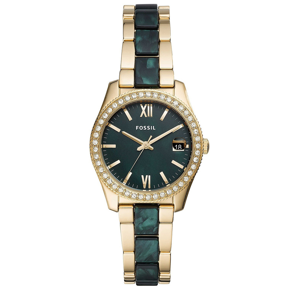 FOSSIL尊榮貴族氣質(ES4676)-錶帶金色x綠色不鏽鋼&陶瓷/33mm