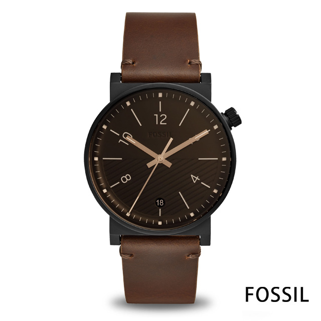 FOSSIL 經典美式斜紋設計皮革男錶(FS5552)-深咖啡/42mm