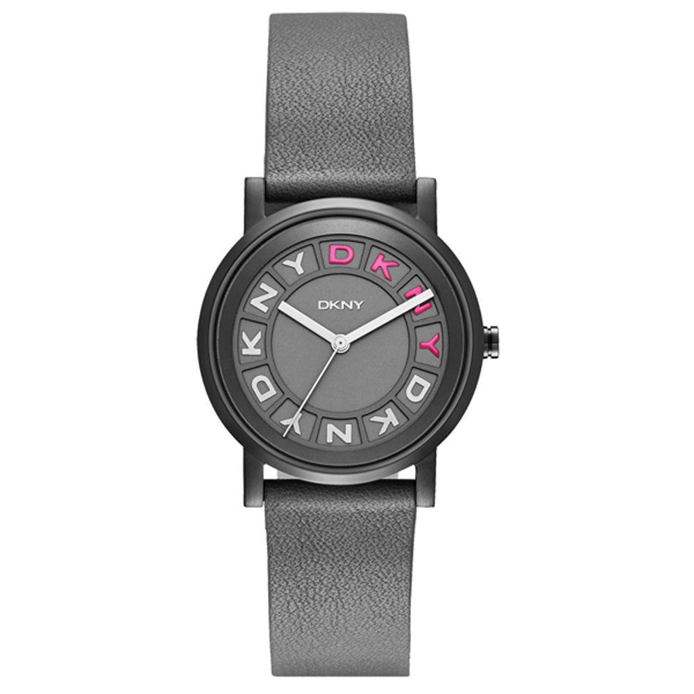 DKNY 摩登熠光時尚腕錶-灰x桃x皮帶