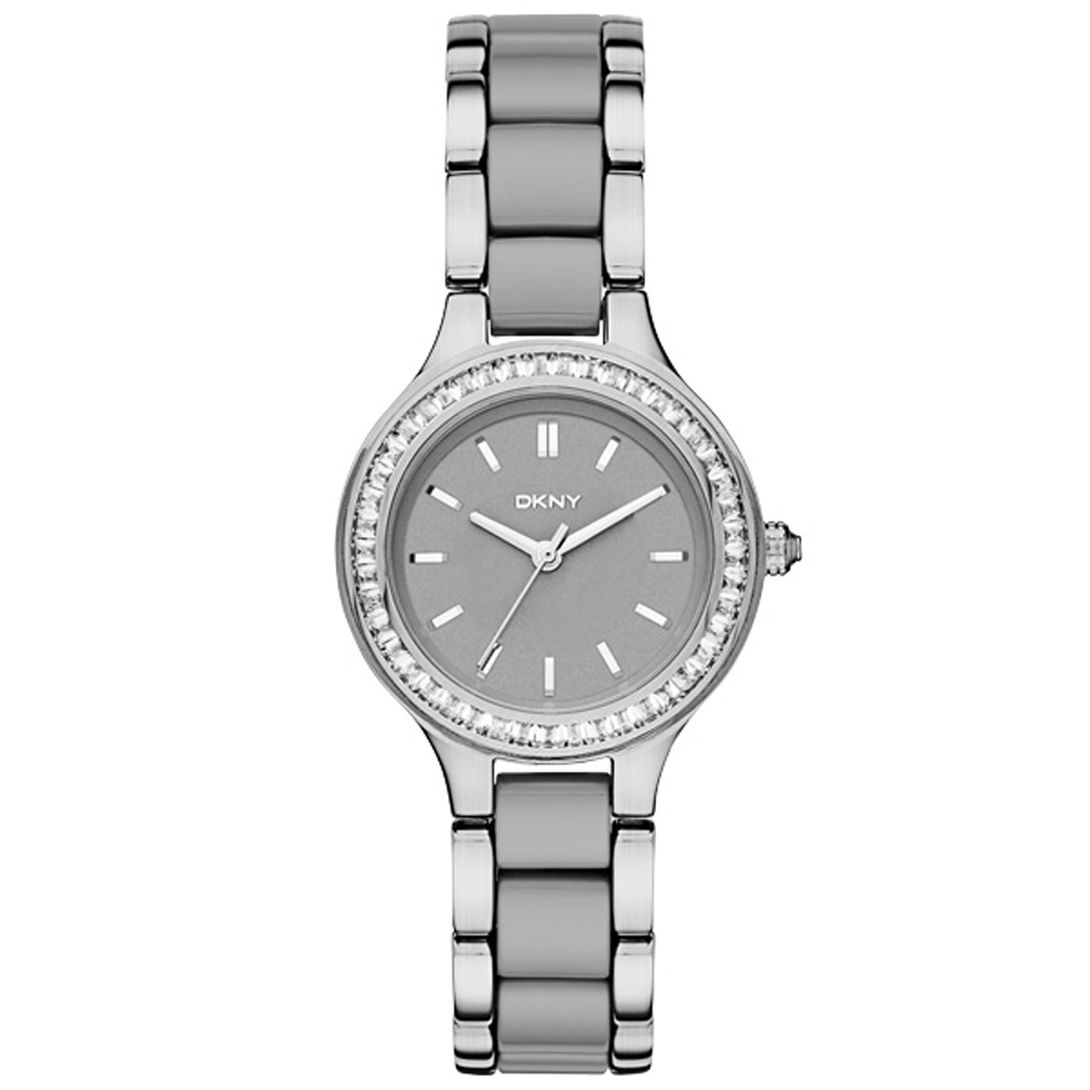 DKNY 蝶戀尤物晶鑽陶瓷腕錶-銀x雙材質錶帶