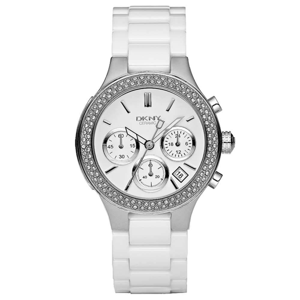 DKNY 極羨之美晶鑽時尚陶瓷腕錶-NY4985