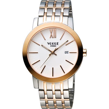 VOGUE 尊爵時尚羅馬腕錶-白x雙色版 2V1407-231RG-S