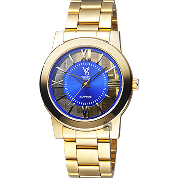 VOGUE 曼波系列鏤空藝術腕錶-藍x金/38mm 9V1601-141YG-B