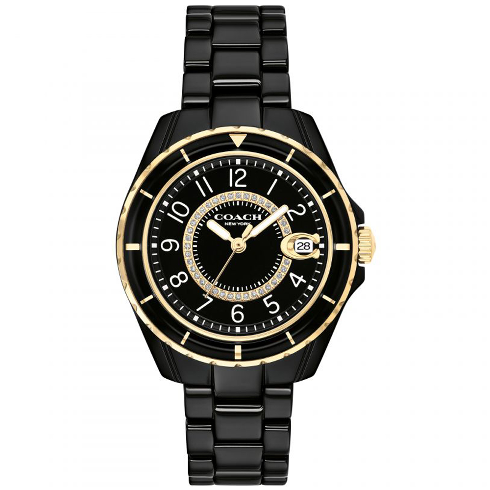 COACH 小香款奢華晶鑽陶瓷腕錶/黑/32mm/CO14503461