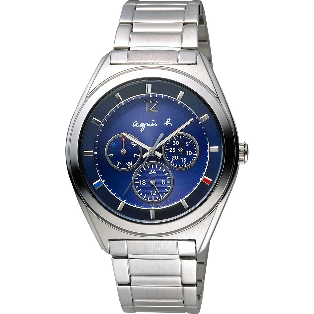 agnes b. Solar 驚豔巴黎太陽能日曆腕錶-藍/40mm V14J-0CG0B(BT5010P1)
