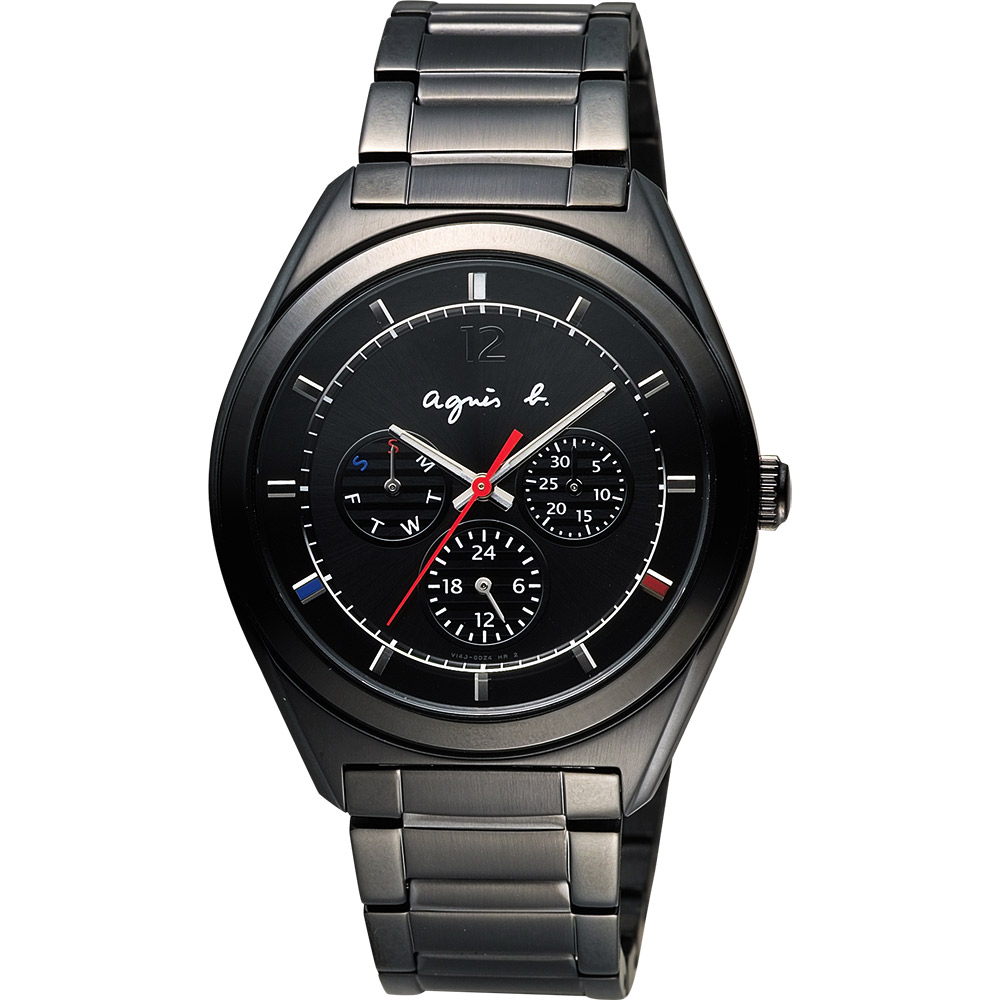 agnes b. Solar 驚豔巴黎太陽能日曆腕錶-黑/40mm V14J-0CG0K(BT5011P1)