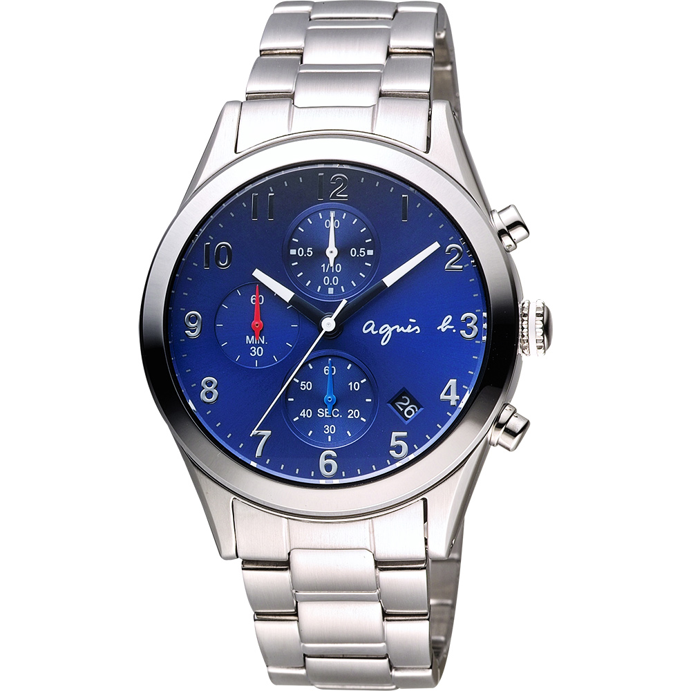 agnes b. 巴黎城市風尚計時腕錶-藍x銀/40mm VD57-KT20B(BM3008X1)