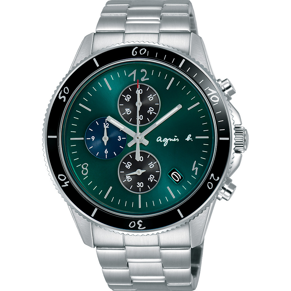 【agnes b.】巴黎限定計時手錶-綠x銀/43mm(VK67-KXB0G B7A005X1)