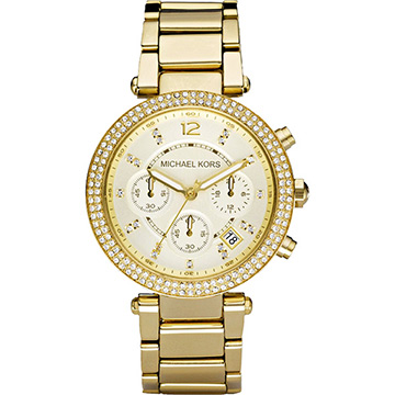 Michael Kors MK5354 美式奢華晶鑽三眼計時腕錶-金 MK5354