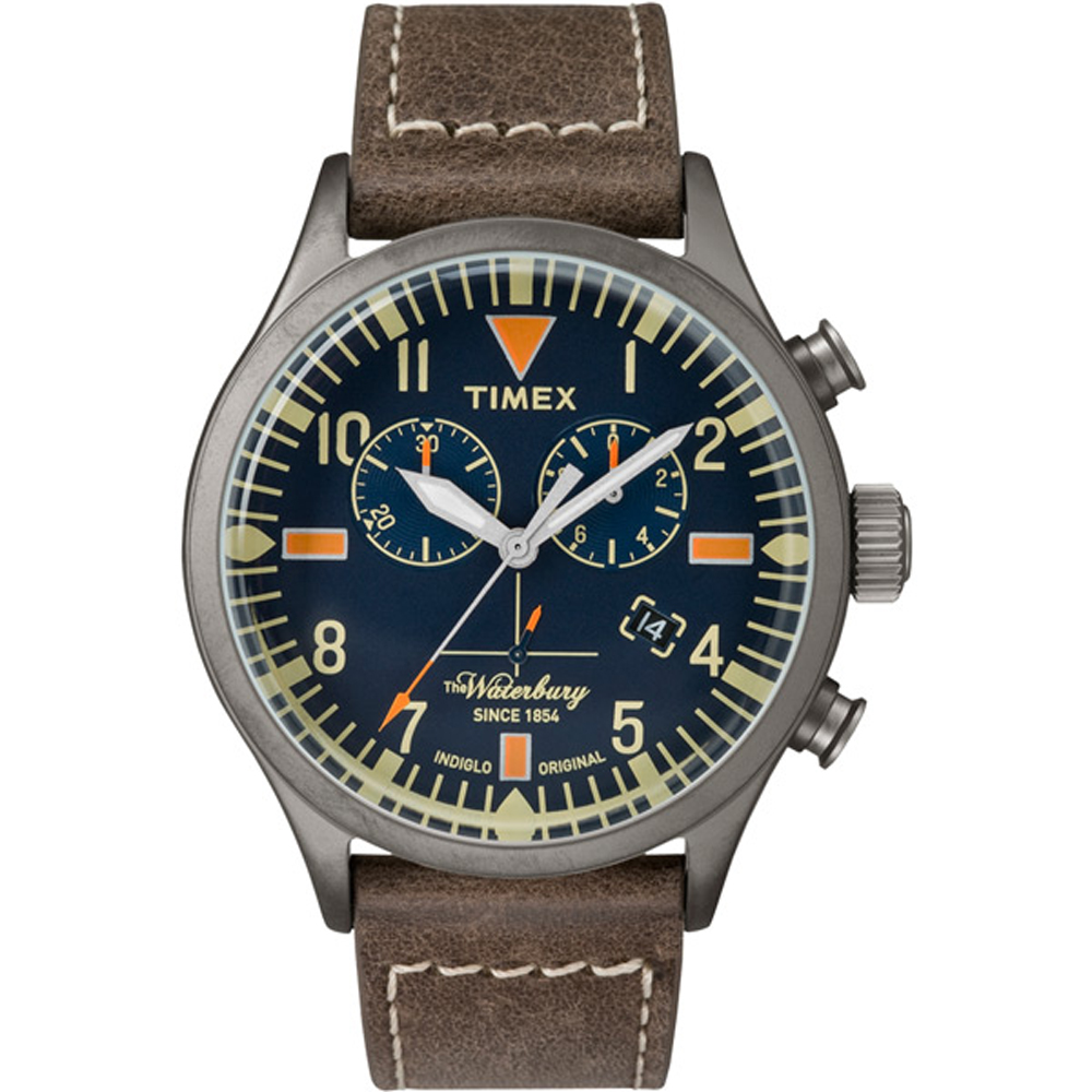 TIMEX 160周年刻劃時代計時皮帶腕錶-銀藍x淺咖啡