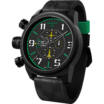 elegantsis Army 叢林戰鬥強悍三眼計時腕錶-黑x綠 ELJF48-OG01LC