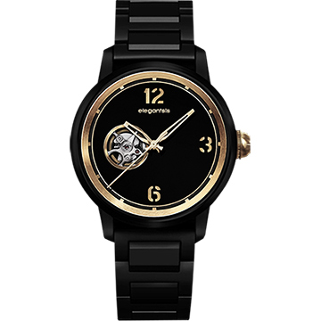 elegantsis GOLDEN FASHION JT75A鏤空機械錶-黑金/43mm ELJT75A-NB01MA