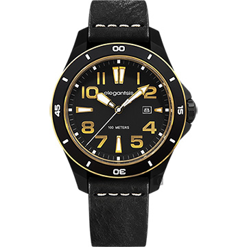 elegantsis JT65 騎士系列復古潮流腕錶-黑x金框/48mm ELJT65-2G01LC