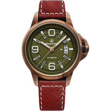 elegantsis JT55A 復古潮流機械腕錶-綠x紅色錶帶/44mm ELJT55A-NG01LC