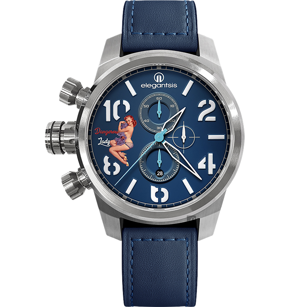 elegantsis 愛樂時 JF48QS機頭藝術-女郎計時手錶-藍/48mm ELJF48QS-OU02LC