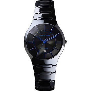 Relax Time 經典藍寶石陶瓷腕錶-黑x藍時標 RT-26-C10