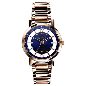 RELAX TIME RT56 輕熟風格系列鏤空腕錶-藍x玫瑰金/36mm RT-56-12